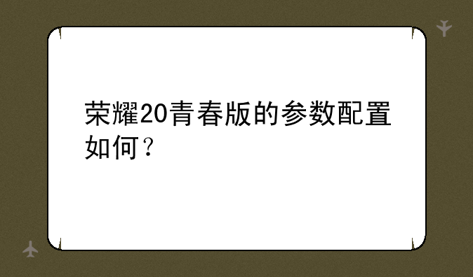 荣耀20青春版的参数配置如何？