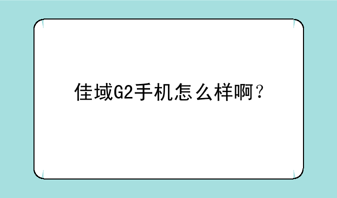 佳域G2手机怎么样啊？
