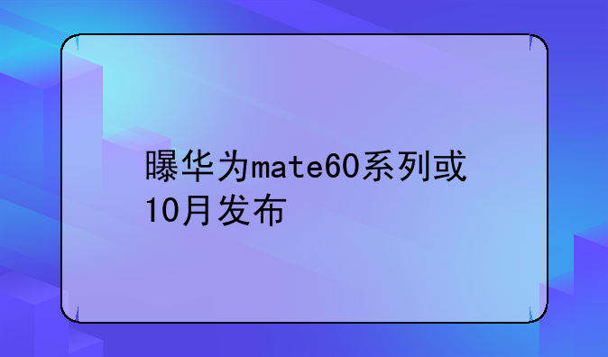 曝华为mate60系列或10月发布