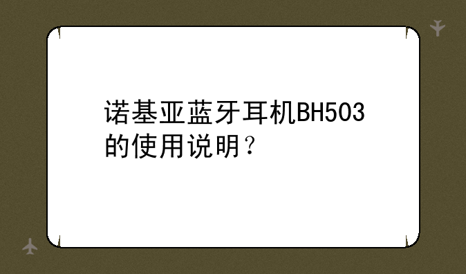 诺基亚蓝牙耳机BH503的使用说明？