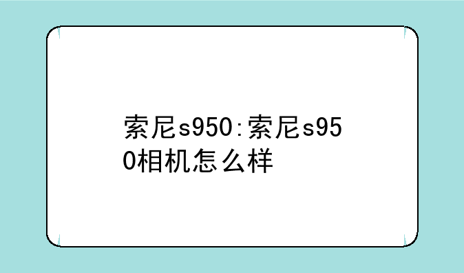 索尼s950:索尼s950相机怎么样