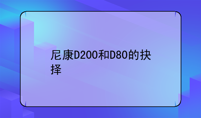 尼康D200和D80的抉择